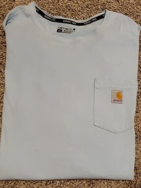 Carhartt Light Blue Short-Sleeve Pocket Tee with Gold Logo Patch
